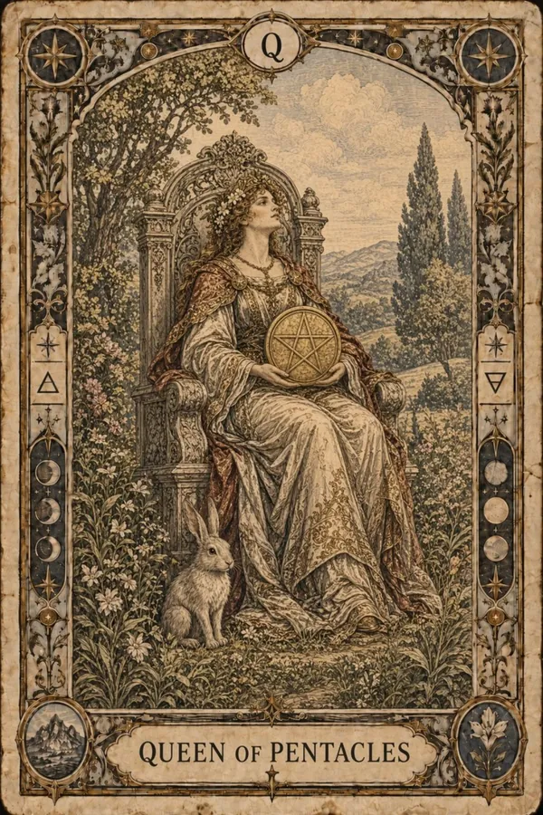 Kráľovná pentaklov (Queen of Pentacles)