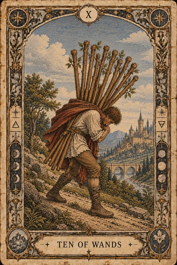 Desiatka palíc (Ten of Wands)
